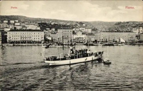 Ak Rijeka Fiume Kroatien, Hafen, Dampfer