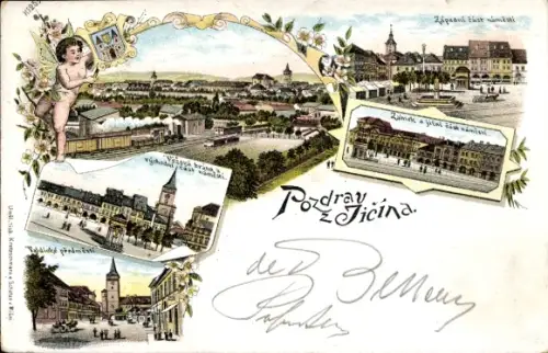 Litho Jičín Jitschin Region Königgrätz, Panorama, Teilansichten, Wappen