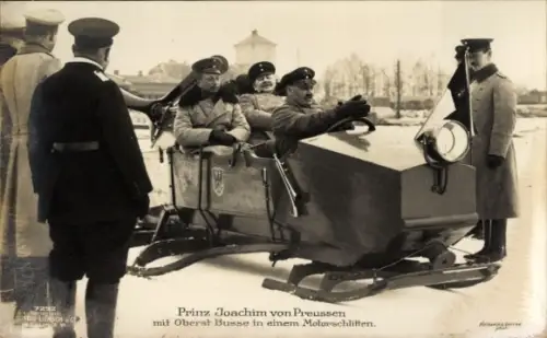 Ak Prinz Joachim von Preußen, Oberst Busse, Motorschlitten, Liersch 7292