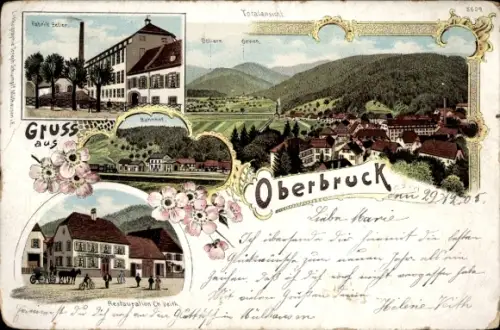 Litho Oberbruck Elsass Haut Rhin, Gesamtansicht, Restauration, Fabrik
