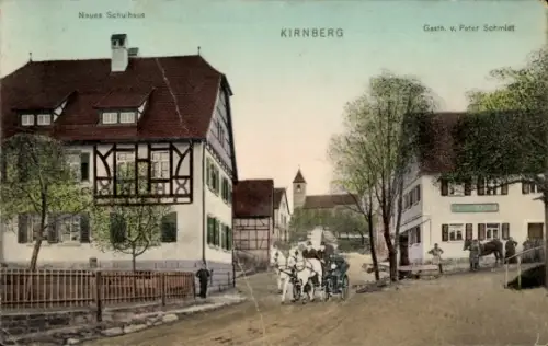 Ak Kirnberg an der Mank in Niederösterreich, Schule, Gasthof, Kutsche