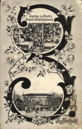 Passepartout Ak Wien 2 Leopoldstadt, Pertl's Grand Etablissement, Kaffeehaus, Garten