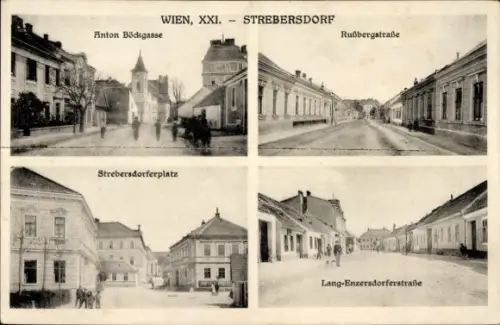 Ak Wien 21 Strebersdorf, Anton Böck Gasse, Rußbergstr., Strebersdorfer Platz, Lang Enzersdorfer Str.