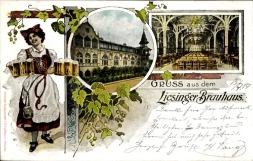 Ak Wien 23 Liesing, Brauhaus, Saal