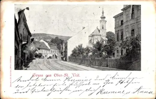 Ak Wien 13 Hietzing Ober Sankt Veit, Straßenpartie, Kirche