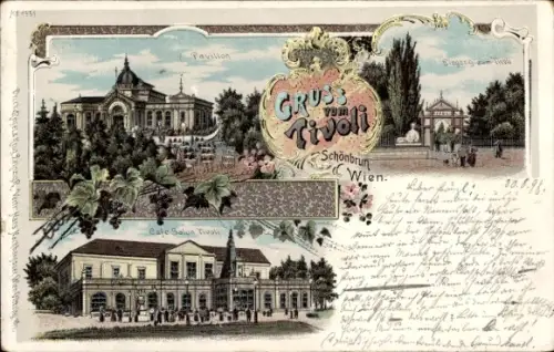 Litho Wien 13 Hietzing Österreich, Schönbrunn, Café Salon Tivoli, Pavillon