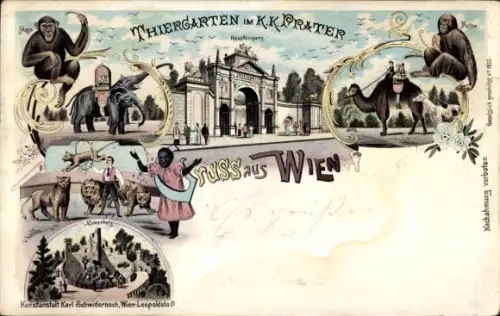 Litho Wien 2 Leopoldstadt, Prater, Tiergarten