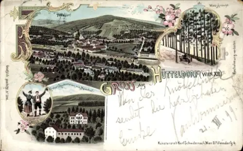 Litho Wien 14 Penzing Hütteldorf, Gesamtansicht, Meierhof