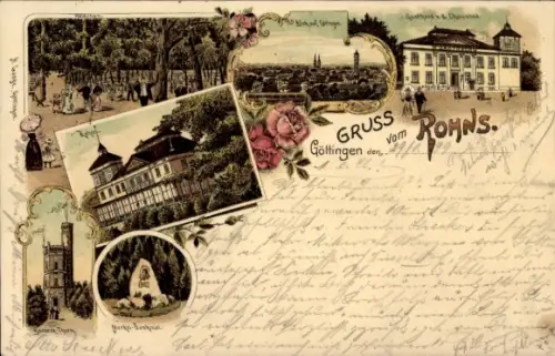 Litho Göttingen in Niedersachsen, Rohns, Bismarckturm, Merkel Denkmal, Gasthaus v. d. Chaussee