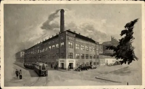 Foto Ak Wien 17 Hernals Dornbach, Fabrikgebäude, Straßenbahn