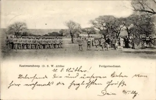 Ak Keetmanshoop Namibia Deutsch Südwest Afrika, Feldgottesdienst, deutsche Schutztruppe