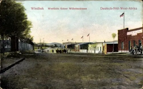 Ak Windhuk Namibia, Deutsch Südwestafrika, Westliche Kaiser Wilhelmstraße, G. Boysen, Wulff & Co.