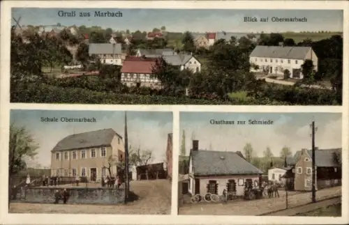Ak Marbach an der Donau Melk Niederösterreich, Blick auf Obermarbach, Schule Obermarbach, Gasthau