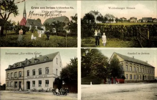 Ak Jerisau Glauchau in Sachsen, Jerisau b. Glauchau, Kirche, Waldenburger Str., Restaurant Zur wi