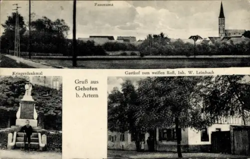 Ak Gehofen in Thüringen, Panorama, Kriegerdenkmal,  Gasthof zum weißen Roß (Inh. W. Leimbach)