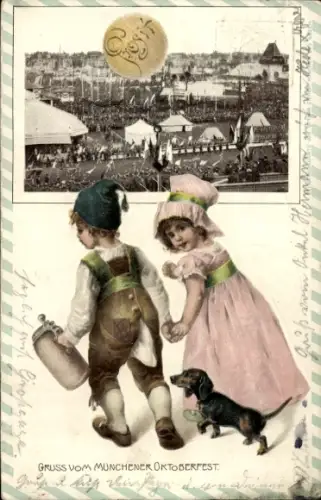Präge Passepartout Ak München Bayern, Oktoberfest, Kinder, Dackel, PP 15 P 42 03