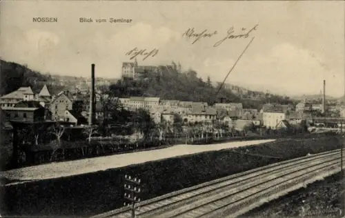 Ak Nossen Landkreis Meißen, Blick vom Seminar, Gleise