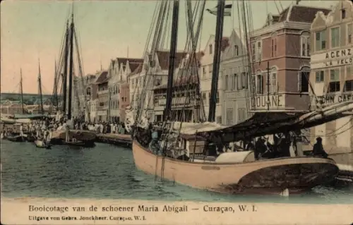 Ak Curaçao Niederländische Antillen Karibik, Schooner Maria Abigail im Hafen
