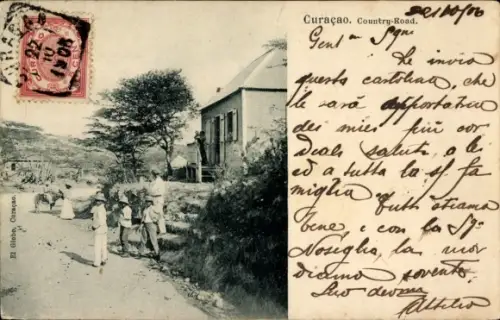 Ak Curaçao Niederländische Antillen Karibik, Landstraße, Einwohner