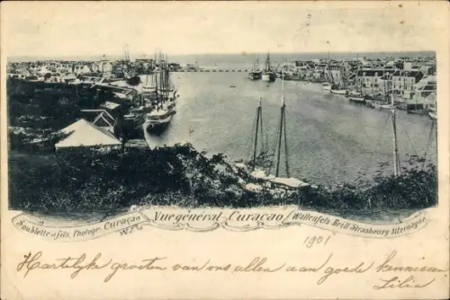 Ak Curaçao Niederländische Antillen Karibik, Gesamtansicht, Hafen