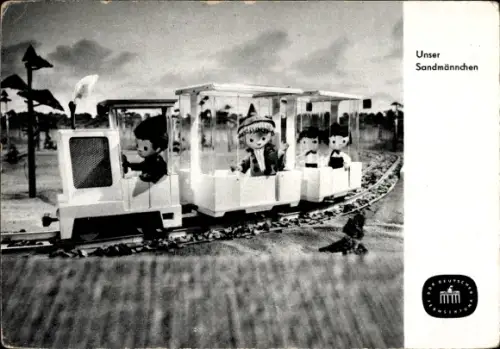 Ak Unser Sandmännchen, Sandmann, DDR Kinderfernsehen, Im Zug, S 110