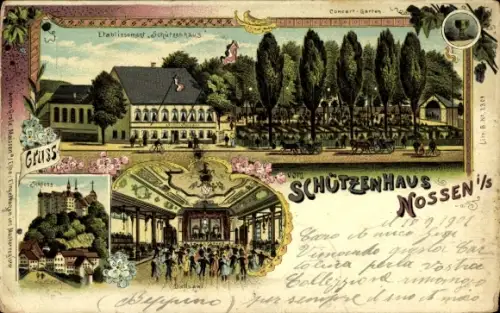 Litho Nossen in Sachsen, Schützenhaus, Schloss