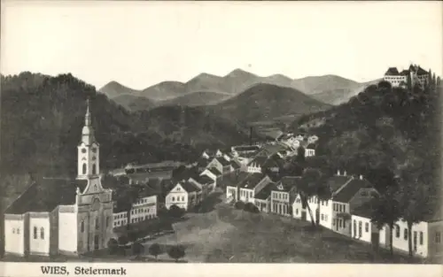 Ak Wies Steiermark, Gesamtansicht mit Kirche