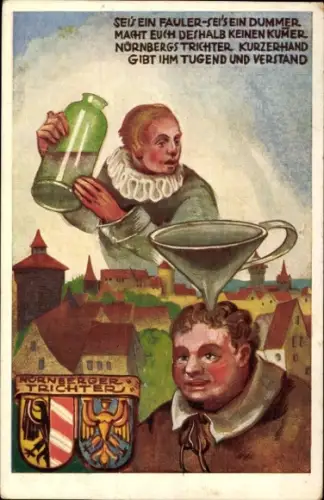 Künstler Ak Nürnberg, Nürnberger Trichter, Männer