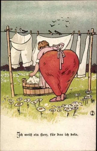 Künstler Ak Humor, Ich weiß ein Herz, für das ich bete