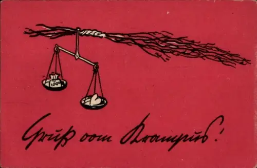 Ak Gruß vom Krampus, Rute, Waagschale