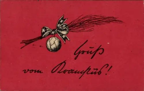 Ak Gruß vom Krampus, Rute, Schleife