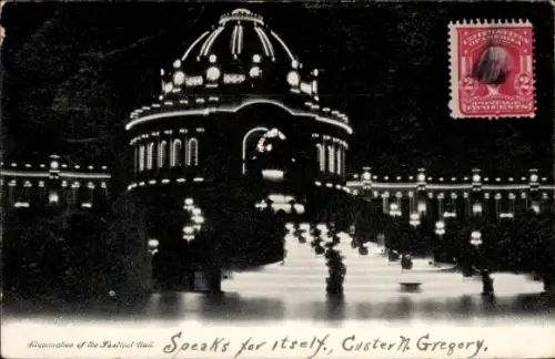 Ak St Louis Missouri USA, World's Fair 1904, Illumination of the Festival Hall