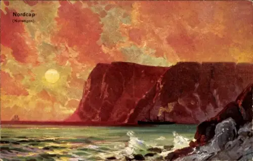 Künstler Ak Norwegen, Nordkap, Sonnenuntergang