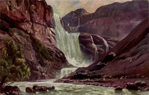 Künstler Ak Norwegen? Landschaftsmotiv, Wasserfall