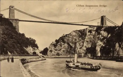 Ak Clifton Bristol South West England, Suspension Bridge, Salondampfer