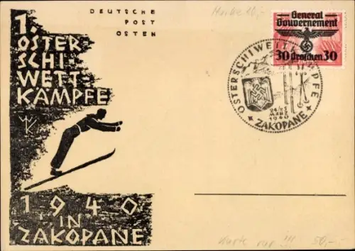 Ak Zakopane Hohe Tatra Polen, Hala Gąsienicowa, Skifahrer, Wettkampf,  1940, Deutsche Post Osten