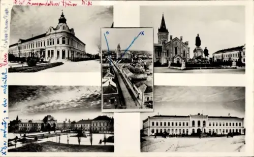 Ak Hajdúböszörmény Ungarn, Platz, Kirche, Denkmal, Bahnhof