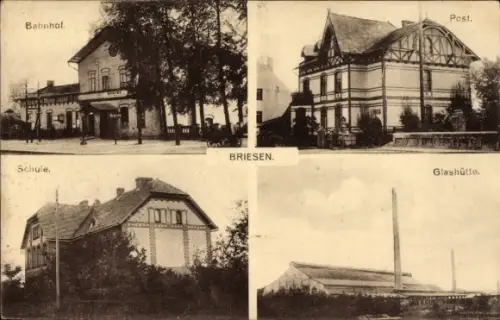 Ak Briesen in der Mark, Bahnhof, Post, Schule, Glashütte, Briesen