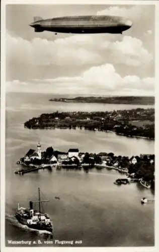 Ak Wasserburg am Bodensee Schwaben, Fliegeraufnahme, Zeppelin