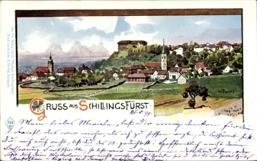 Künstler Ak Fuchs, K., Schillingsfürst in Mittelfranken, Gesamtansicht