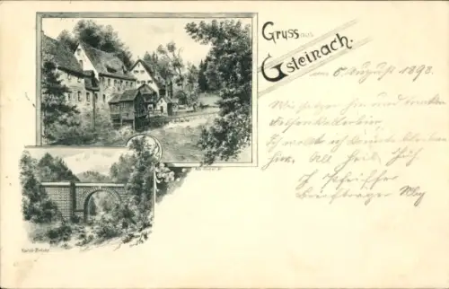 Passepartout Ak Gsteinach Schwarzenbruck in Mittelfranken Bayern, Brücke, Häuser