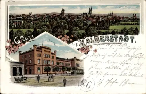 Litho Halberstadt am Harz, Gesamtansicht, Bahnhof