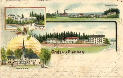 Litho Planegg Oberbayern, Maria Eich, Restaurant W. Volm, Schlossbrauerei