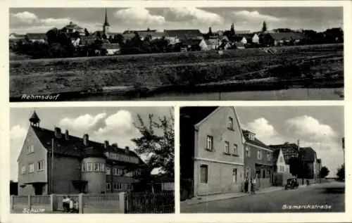 Ak Rehmsdorf Elsteraue im Burgenlandkreis, Gesamtansicht, Schule, Bismarckstraße
