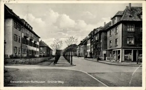 Ak Rotthausen Gelsenkirchen Westfalen, Grüner Weg, Eckgebäude mit Geschäft