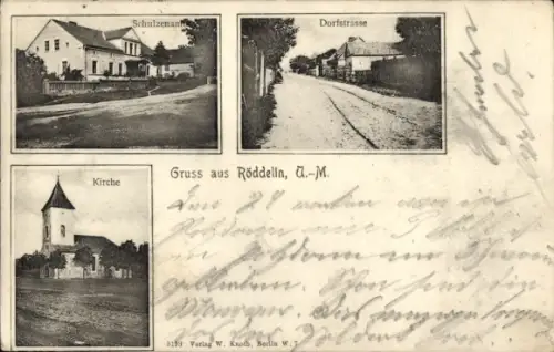 Ak Röddelin Templin in der Uckermark, Kirche, Dorfstraße