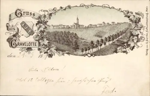 Vorläufer Passepartout Litho Gravelotte Lothringen Moselle, Gesamtansicht