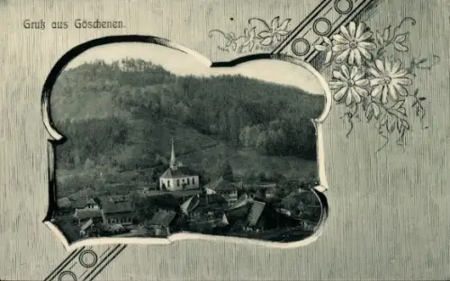 Passepartout Ak Göschenen Kanton Uri, Ort mit Kirche