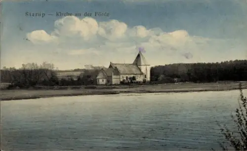 Ak Starup Haderslev Hadersleben Dänemark, Kirche an der Förde