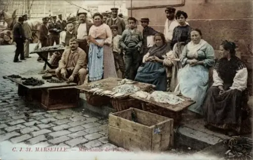 Ak Marseille Bouches du Rhône, Fischhändler